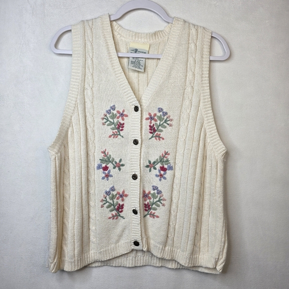 Cottage essentials boho floral embroidered cream vest sz Small - Picture 1 of 4